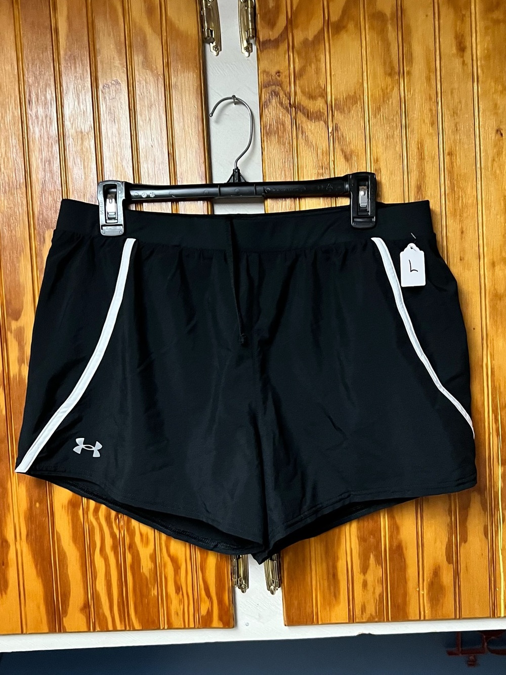 Under Armour Black Athletic Shorts with White Trim - Women size L